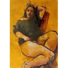 Khalid Khan-Kaay, 22 x 31 Inch, Acrylic on Canvas, Figurative Painting, AC-KHKN-084 Khalid Khan-Kaay, 22 x 31 Inch, Acrylic on Canvas, Figurative Painting, AC-KHKN-084